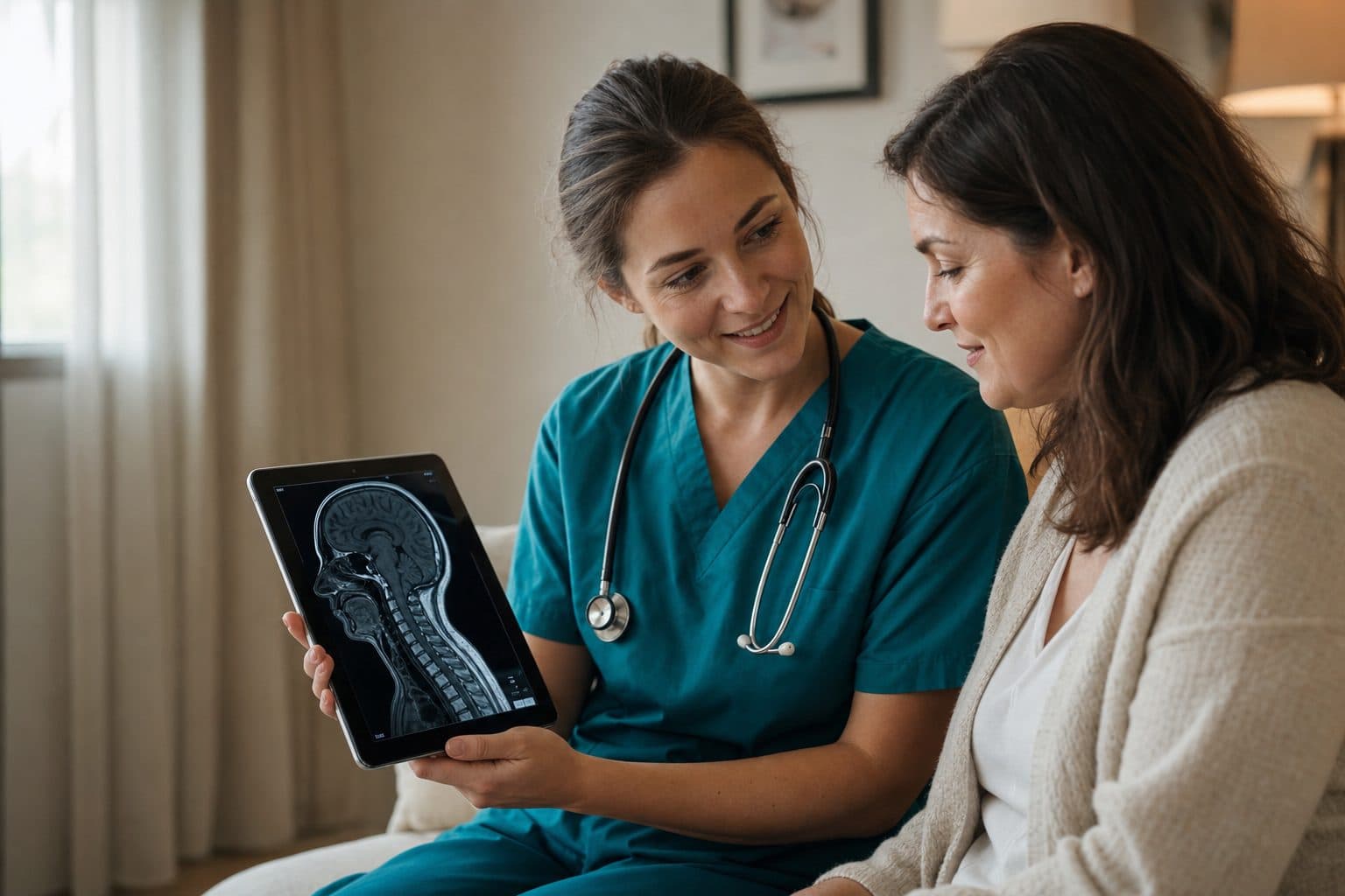 Radiologist showing imaging results to a patient at Advanced Medical Imaging in Seminole, FL